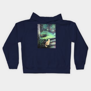 Leon The Neon Cat at the Entrance of the Enchanted Forest.  from an Original Cat painting by Susan Nimbley, Art des Rapides Kids Hoodie